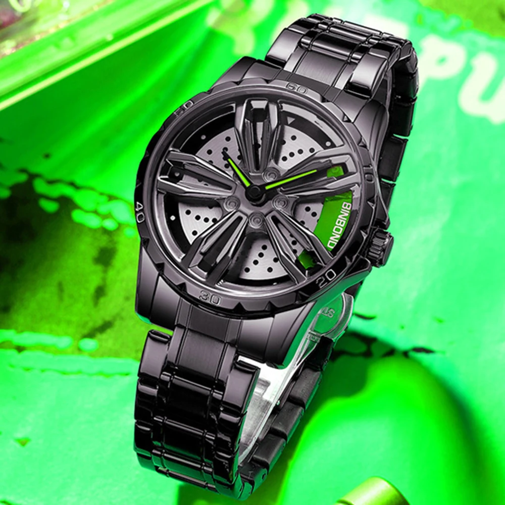 Locomotive Concept Rotating Wheel Hub Wristwatch for Man Fashion Trend Waterproof Luminous Clock Male Quartz Watch Reloj Hombre