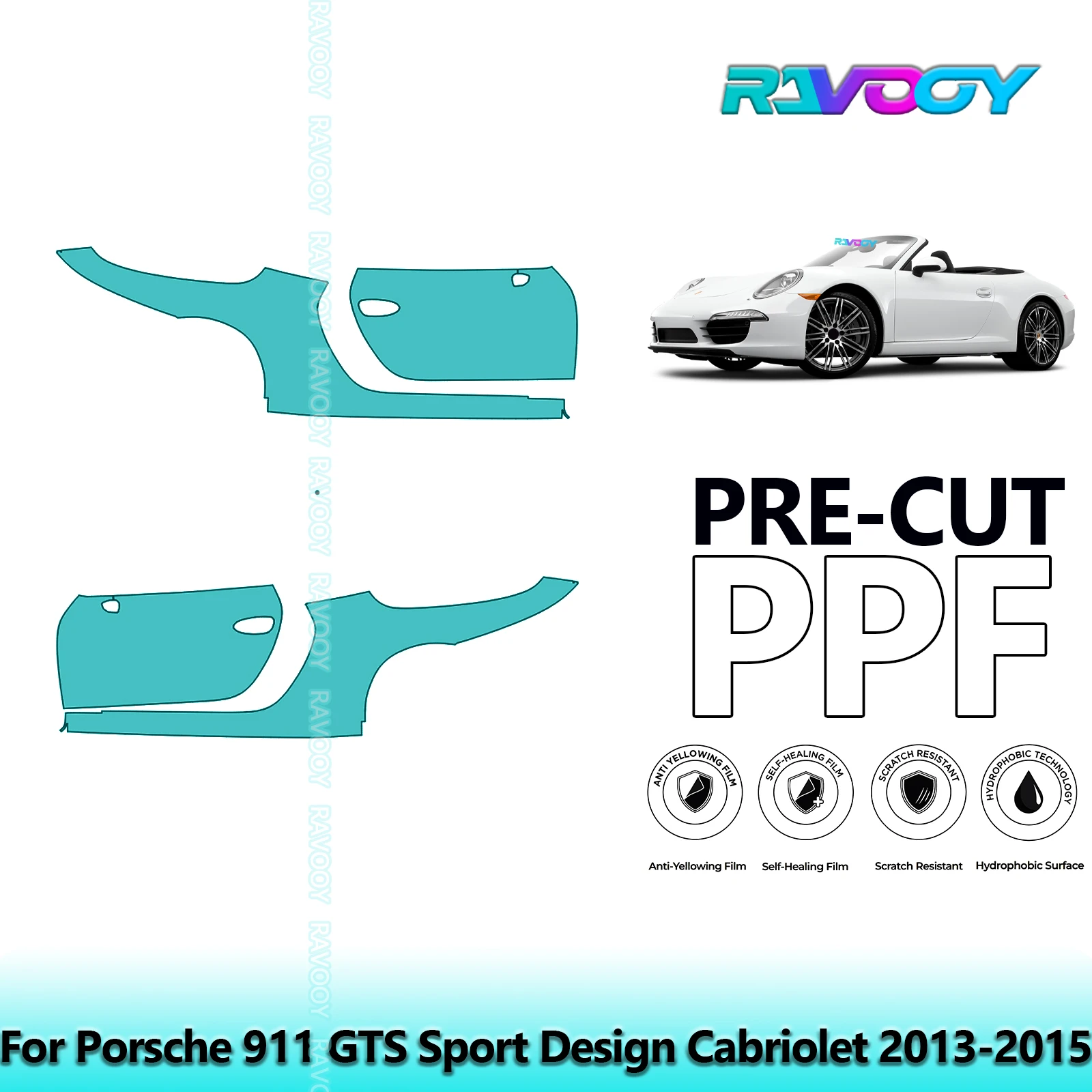 

For Porsche 911 GTS Sport Design Cabriolet 2013-2015 8.5mil Pre-Cut PPF Door & A/B Pillar Kit TPU Paint Protection Film Set