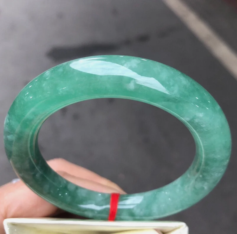 Round Rod Nature Grade A Turquoise Green Burma Jade jadeite bracelet bangle 55mm