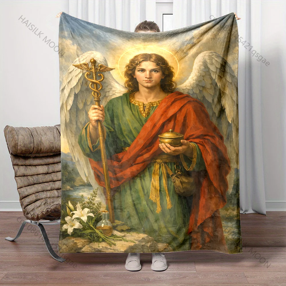 1PC Angel with staff and chalice print blanket Prayer blankets for believers suitable for home sofa camping travel car