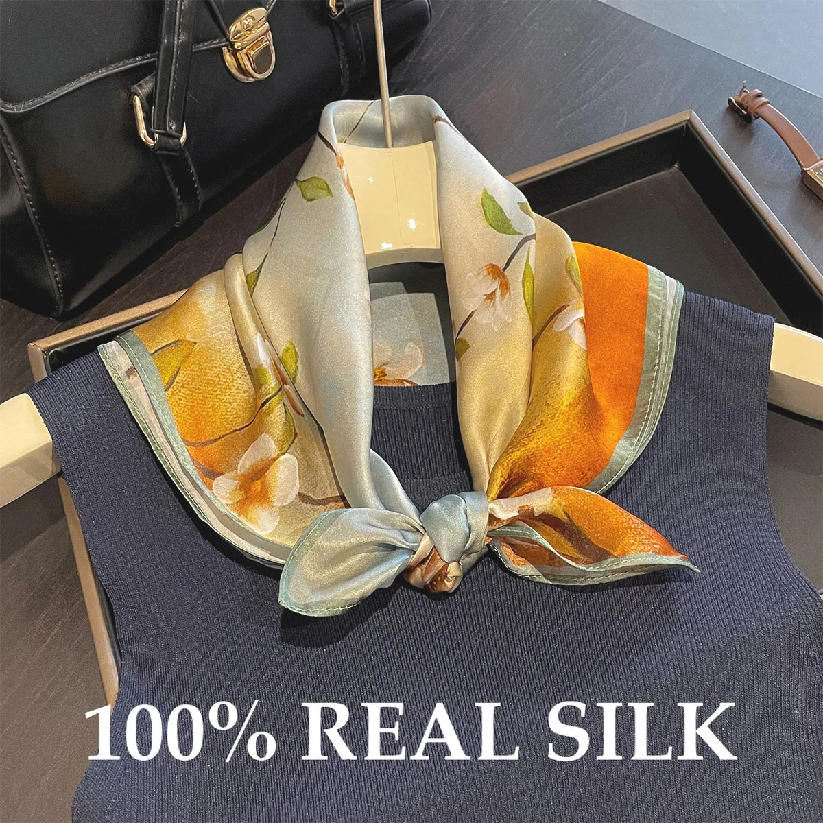 100% Pure Real Silk Scarf Women Hair Foulard Luxury High Quality Mulberry Bandana Square Headband Hijab Poncho Scarves Pashmina