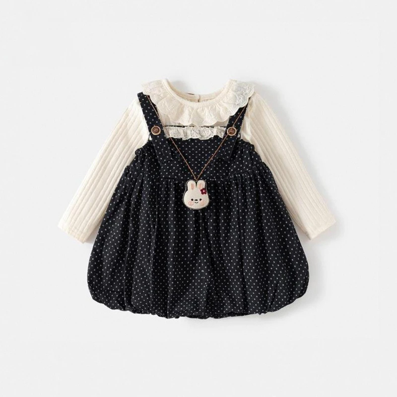 

Girls' dress polka dot suspender skirt set children's new baby two-piece outfit
