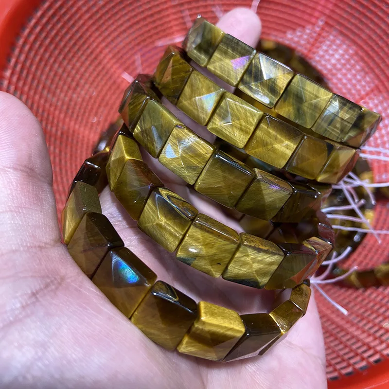 Gelang batu mata harimau berkilau kuning alami gelang elastis untuk pria dan wanita hadiah perhiasan