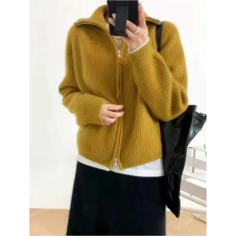 

Cashmere Sweater Women's Lapel Zipper Cardigan Fashion Loose Casual Cashmere Sweater Women's Thickened Top Coat Korean Version