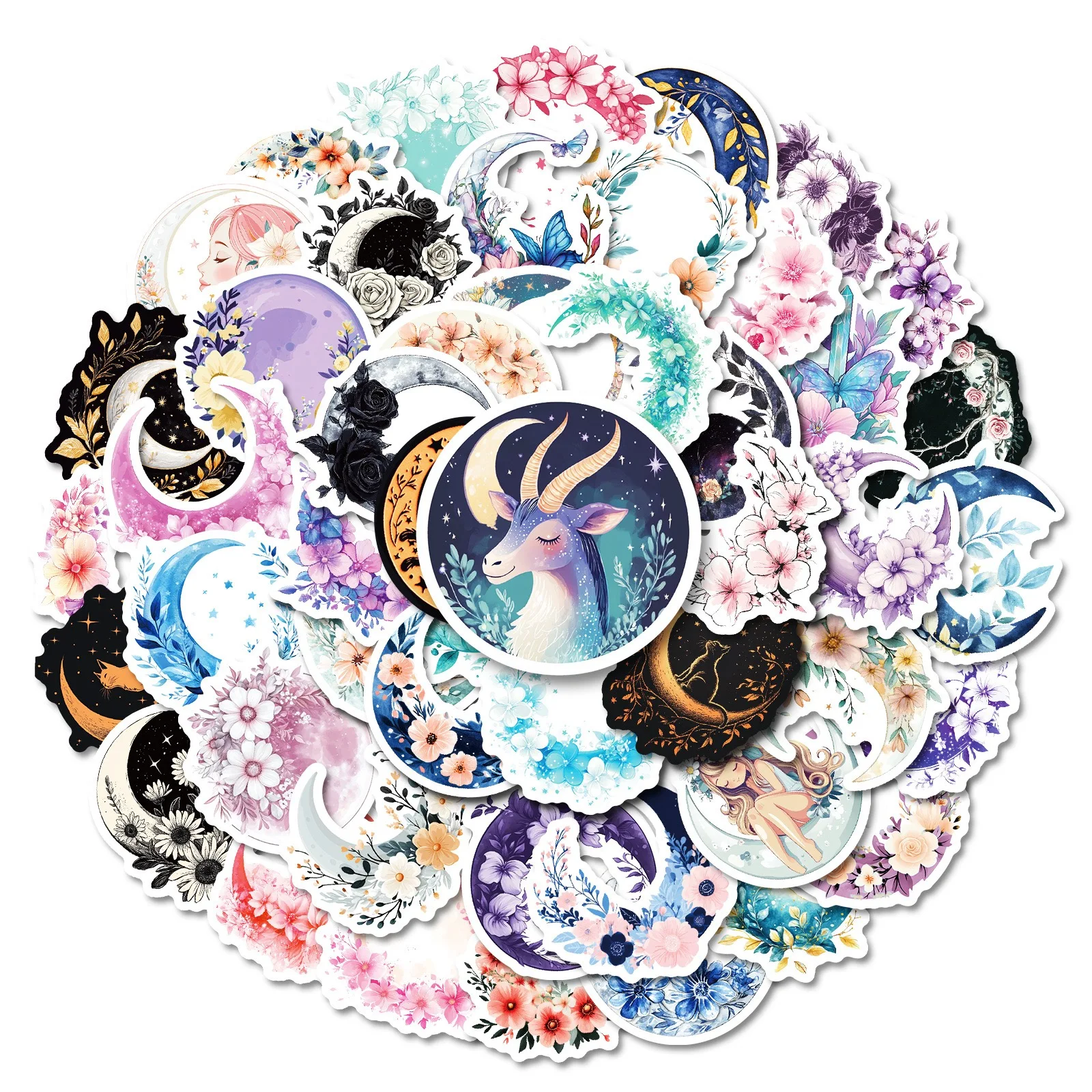 10/50pcs Aesthetic Moon Cat Flower Graffiti Stickers Art Decals DIY Scrapbooking Notebook Laptop Phone Car Decorative Sticker