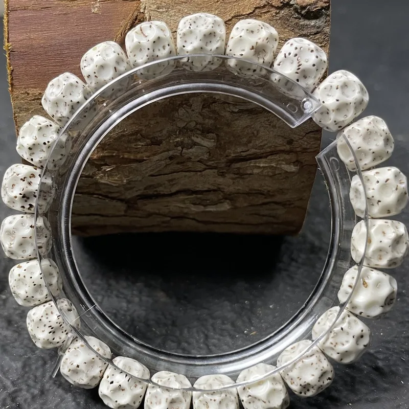 Hainan Formless Moon Bodhi Bracelet Carved Concave Buddha Beads Stone Jade Material Smooth White