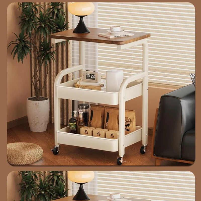 

Movable Storage Trolley Retro Multi Layer Floor Shelf Mid Century Style Living Room Snack Storage Organizer
