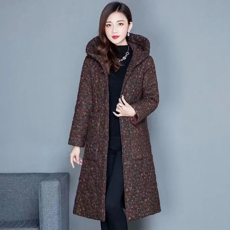 Mother Cotton-Padded Jacket Women Winter New Middle-Aged Elderly Warm Down Cotton Parkas National Wind Flowers Thickened Ladies