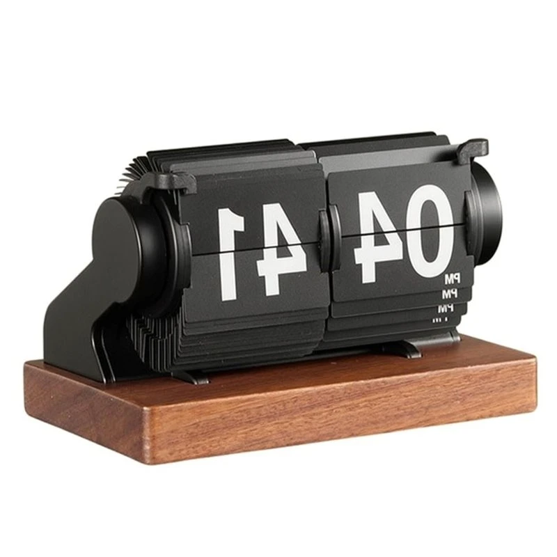 Y42A-Mechanical Flip Clock Vintage-Style Design Large Printed Numeral Numbers, Easy To Read, Includes Base Suitable For Offices