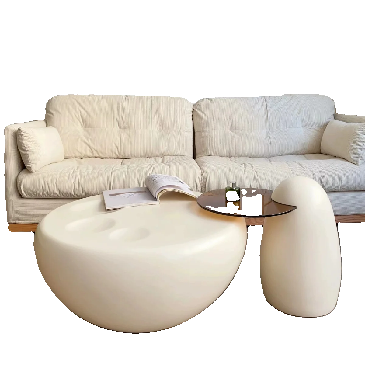 Cream wind cat claw coffee table living room household small apartment high-end round modern simple light luxury coffee table TV