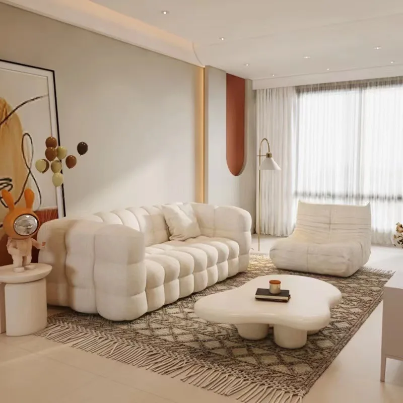Cotton candy sofa minimalist small apartment living room multi-person hotel homestay lamb wool fabric sofa