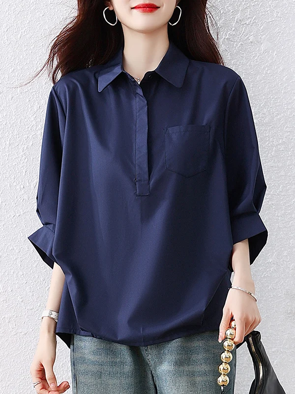 

Fashionable Casual Pure Color Shirt Large Size Spring Summer New Style Elegant Turn-down Collar Versatile Comfortable Women's...