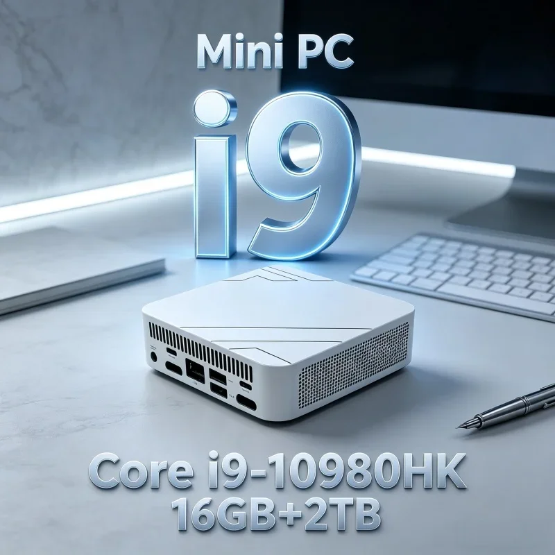 Intel Core i9‑10980HK White Angular Geometric Mini PC High Performance 32GB RAM 1TB SSD 4K Gaming Office Household Computer