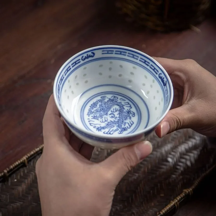 Jingdezhen Blue and White Porcelain Tableware Bowl Chinese Dragon Pattern Ceramic Lamian Noodles Soup Bowl Table Decoration