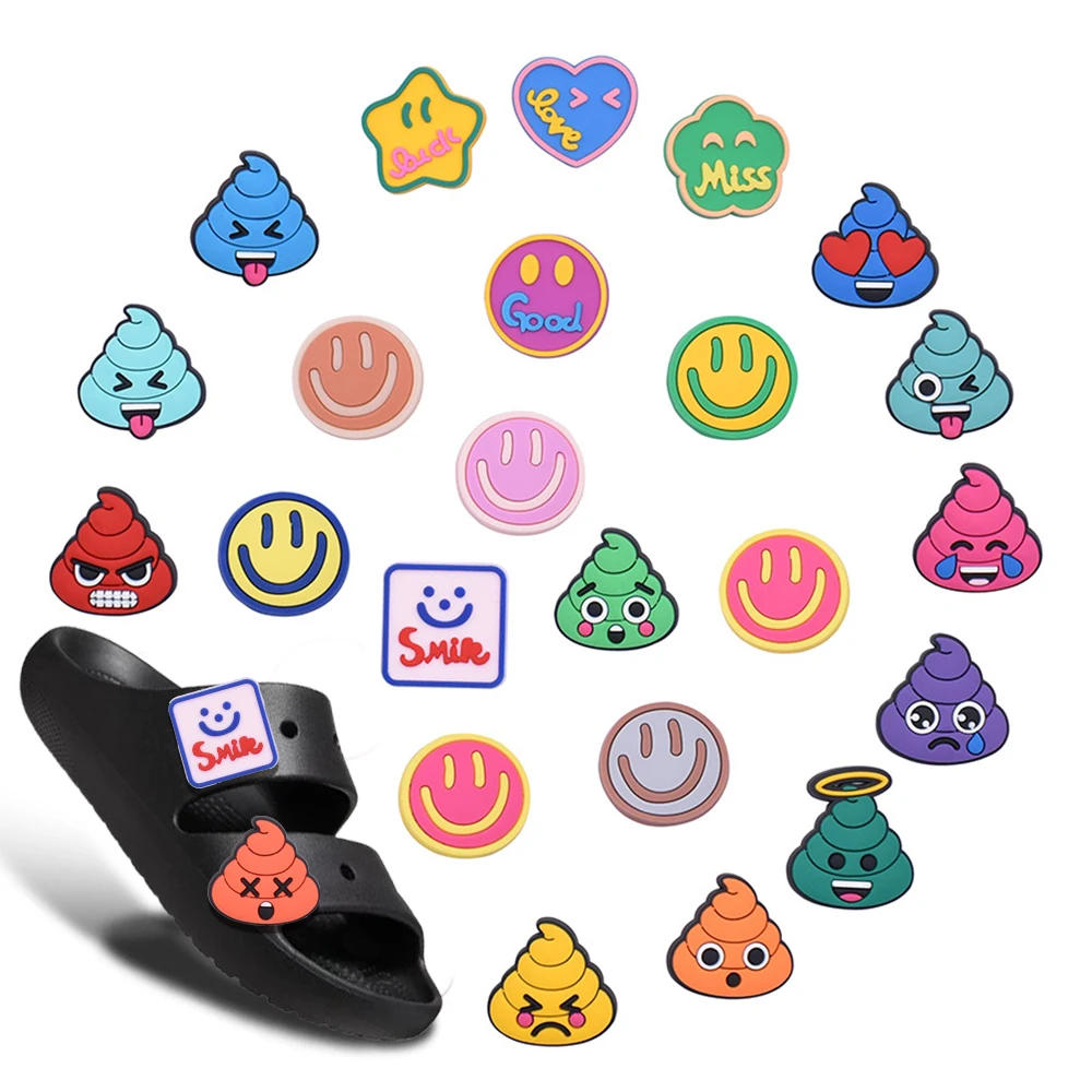 

Mix Hot Toys Cartoon stool smiling face emoji pack Shoes Charms Decorations PVC Decoration Detachable Waterproof For Xmas Gifts