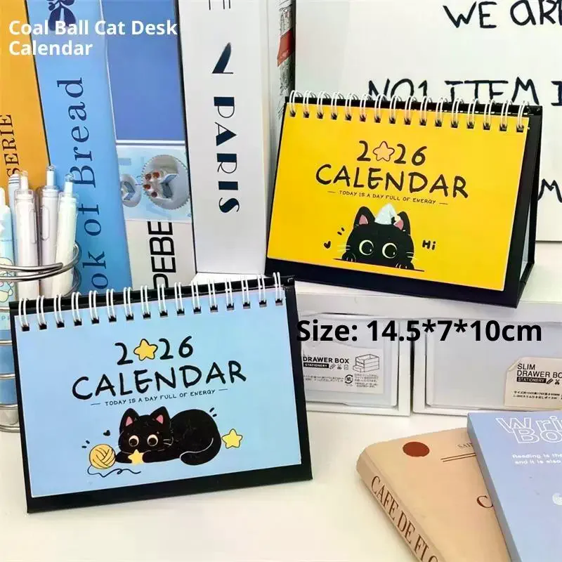 

"Adorable Cat Illustration 2026 Year of the Horse Compact Table Calendars; Portable & Decorative Desk Travel Calendars.