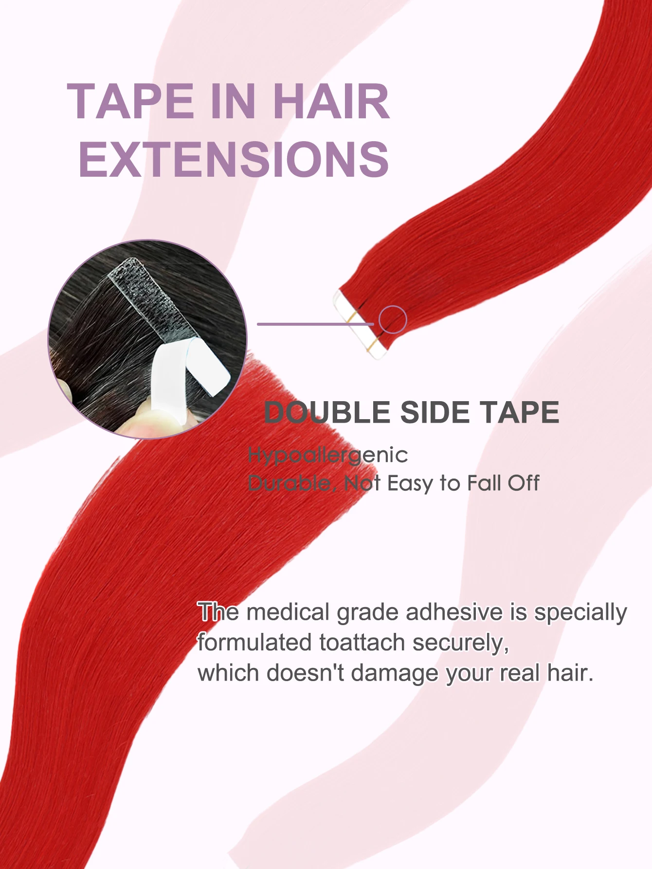 Tape-In Hair Extensions 100% Remy Human Hair Straight Red Highlight Color Add Hair Color&Length&Volume or Cosplay  50g/Pack