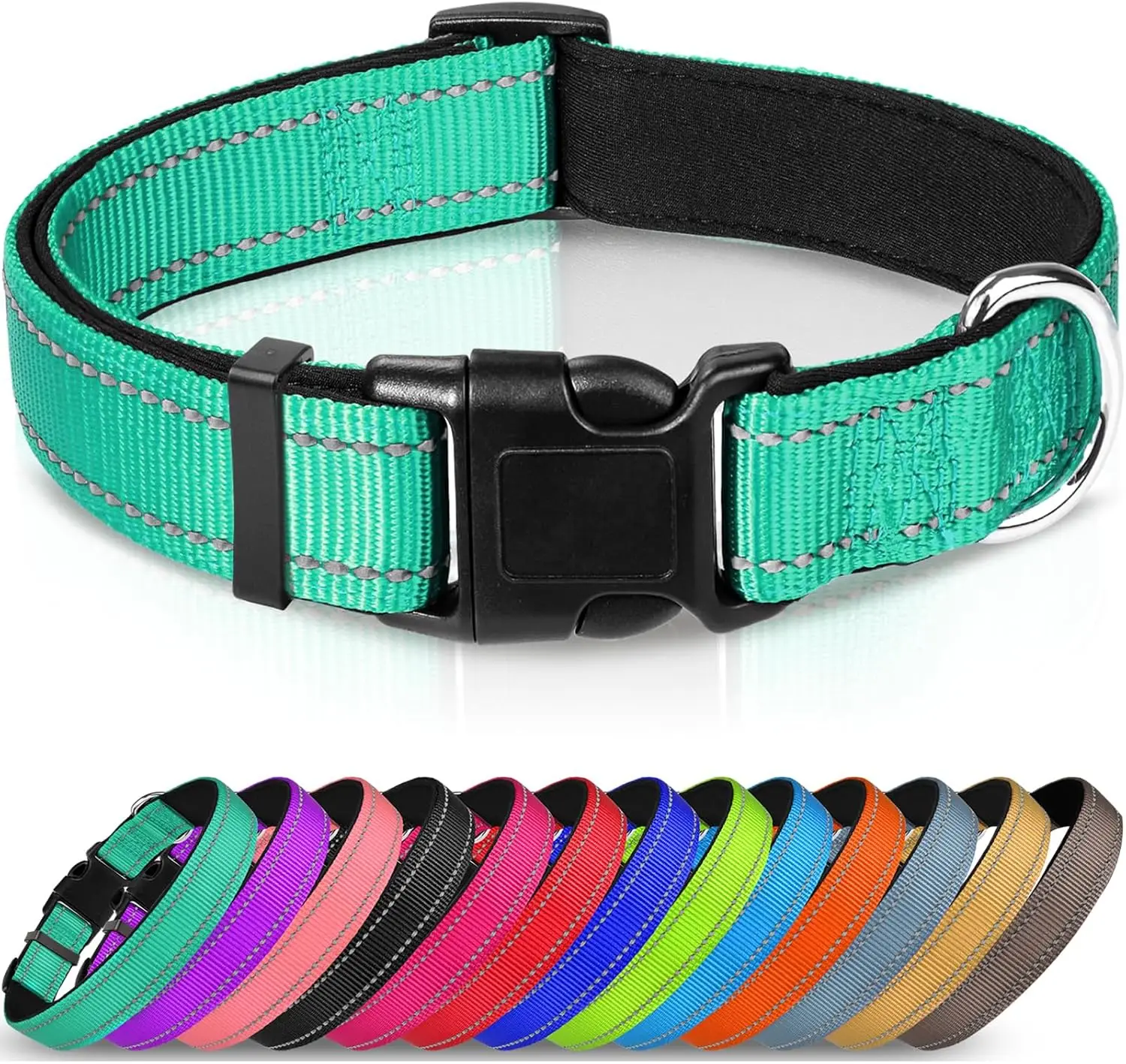 

Teal Reflective Dog Collar Soft Neoprene Padded Breathable Adjustable Nylon Pet Collar for Medium Dogs