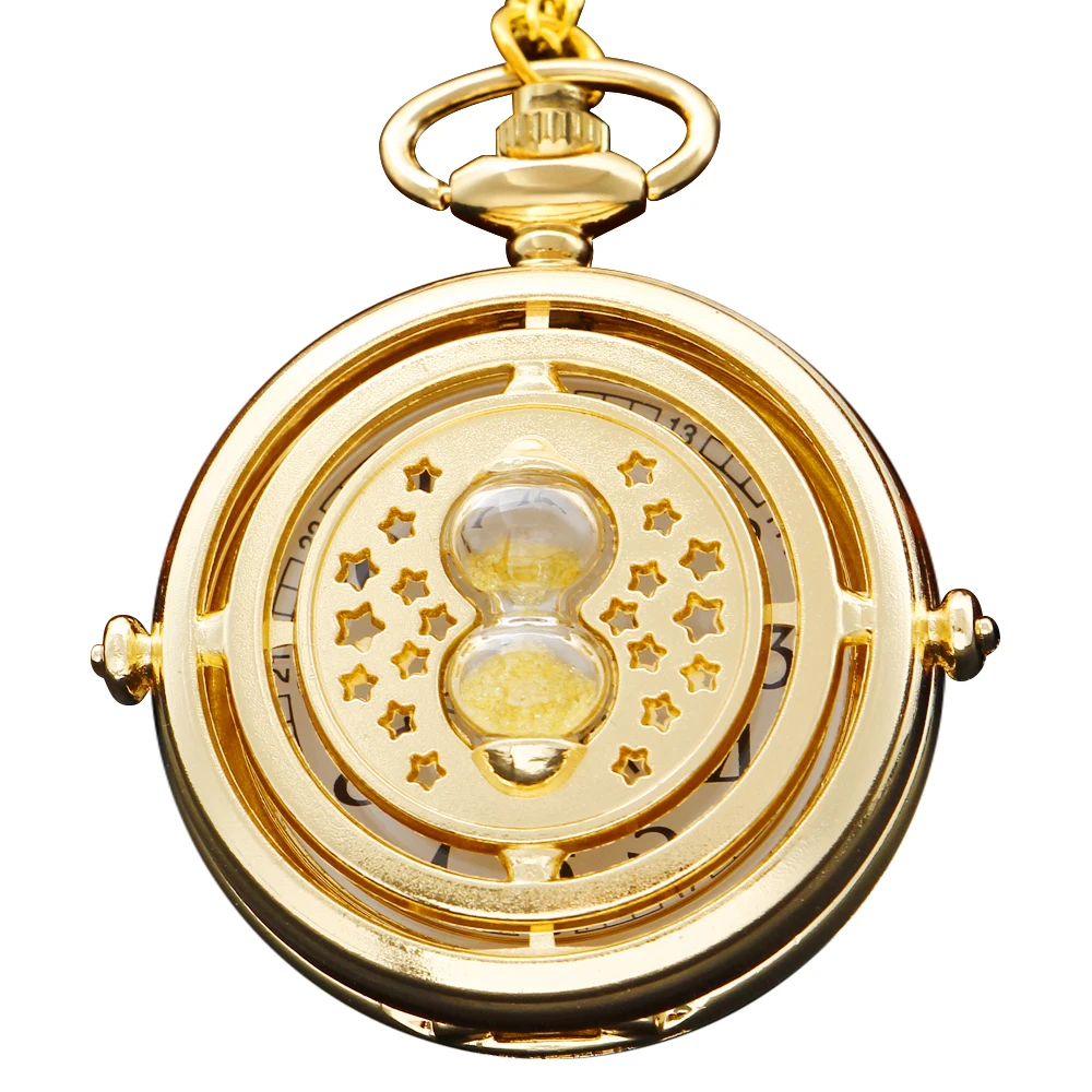 Golden Hourglass Star Men's and Women's Quartz Pocket Watch Vintage Fashion Necklace Pendant Student Festival Gift