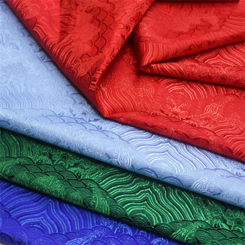 NEW397 Red/Blue/Green Waves Embroidery Chinese Style Jacquard Brocade Fabrics For Dress/Decoration DIY Sewing Materials