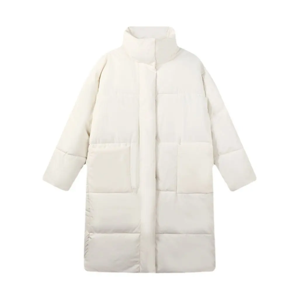 

Женское пуховое пальто с хлопковой подкладкой, белый длинный зимний свободный короткий костюм длиной до колена в гонконгском стиле