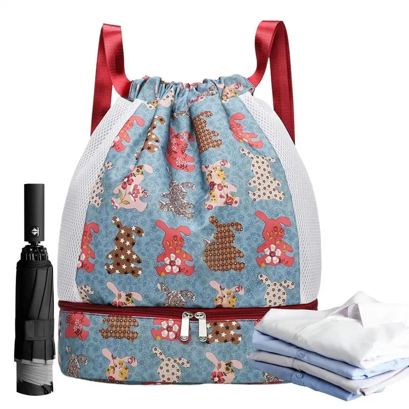 

Спортивный рюкзак на шнурке для путешествий, сухой и влажный разделенный пляжный портативный рюкзак, сумка для оборудования с отделением для обуви, водонепроницаемый для