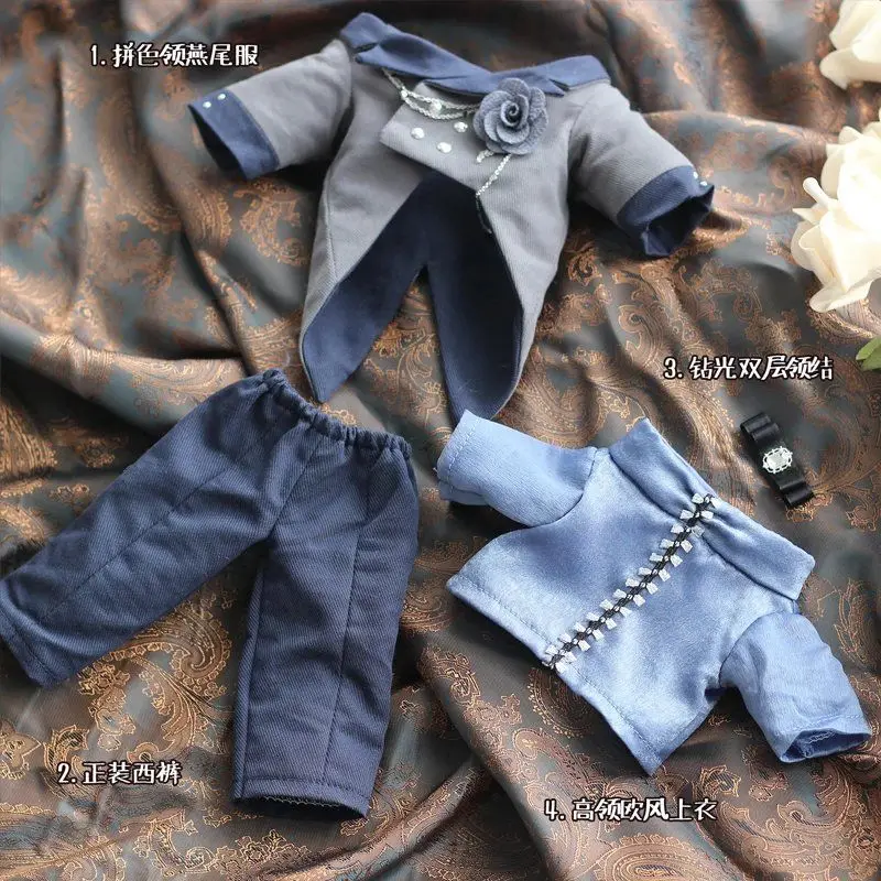 30cm Doll Clothes Trendy Cool Handsome Color Blocked Collar Tailcoat High Collar Top Pants Set Doll Outfit Cosplay Birthday Gift