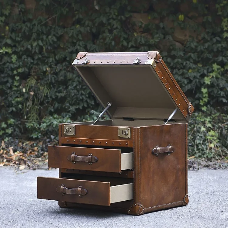 

American country retro side leather, side cabinet, living room sofa corner square, bedside table