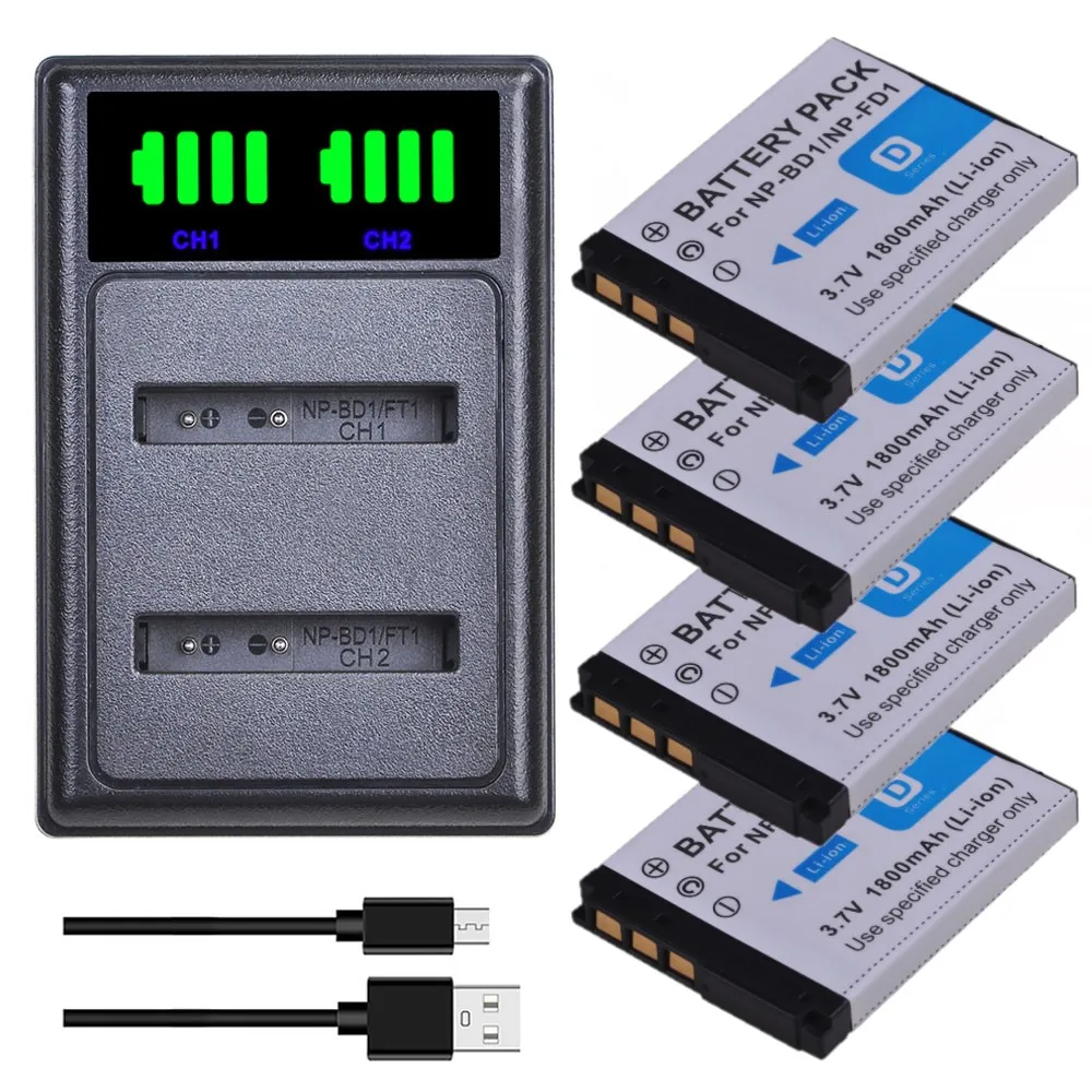 NP-BD1 Battery and Type-C Charger for Sony DSC-T900, DSC-TX1, DSC-T2, DSC-T70, DSC-T75, DSC-T77, DSC-T90, DSC-T700, DSC-T200