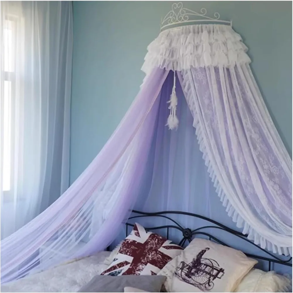 

Canopy Bed Frame,Mosquito Net for Bed,Lace Bed Canopy, Wall Metal Crown Princess Bed Curtain Court Mosquito Net with Decorative