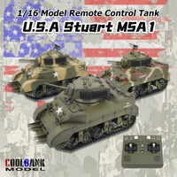 COOLBANK 1/16 RC Tank U.S. M5A1 Stuart Light Tank Model with Sound and Light Remote Control Tanks 360° rotatable for Boys Adults