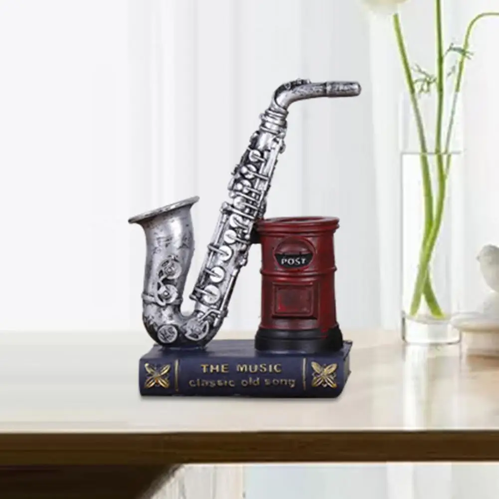 Desktop Pen Organizer Vintage Saxophone Violin Pen Holder Resin Musical Instrument Desk Organizer Weighted Pencil for Office