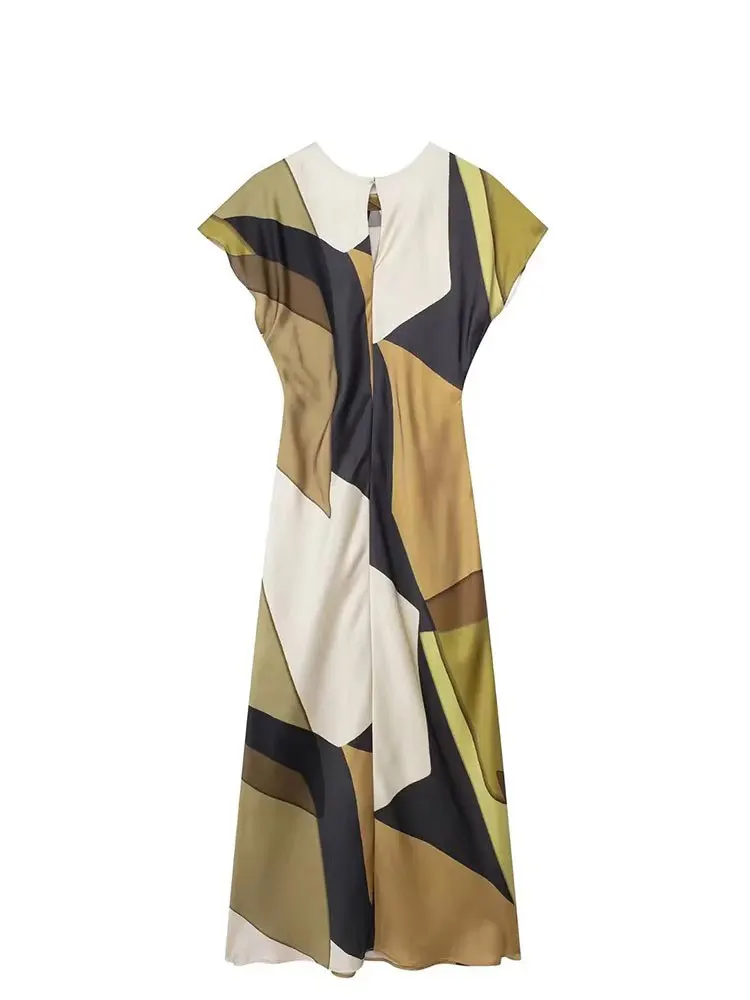 HH 2024 Summer Women Dress Fashion Vintage Print O-Neck Midi Dress Waist Cinched Casual Chic Woman Elegant Dresses