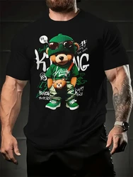 Hip-hop Style Cartoon Bear Print Men's T-shirt Summer Casual Daily Tops Fashion Men's Oversized Fitness Short-sleeved T-shirt