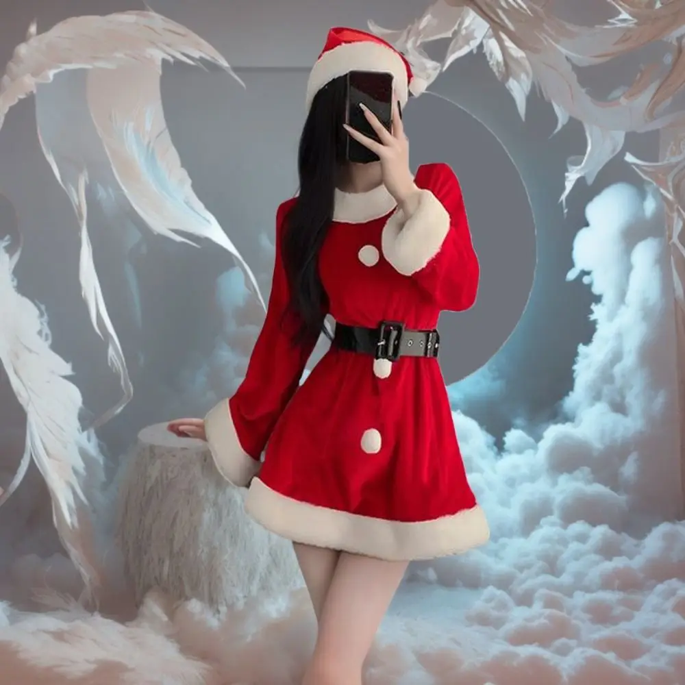 

Fashion Christmas Dress New Year Women Pajamas Red Dress Suit Sweet Slim Fit Long Sleeve Nightwear Girl