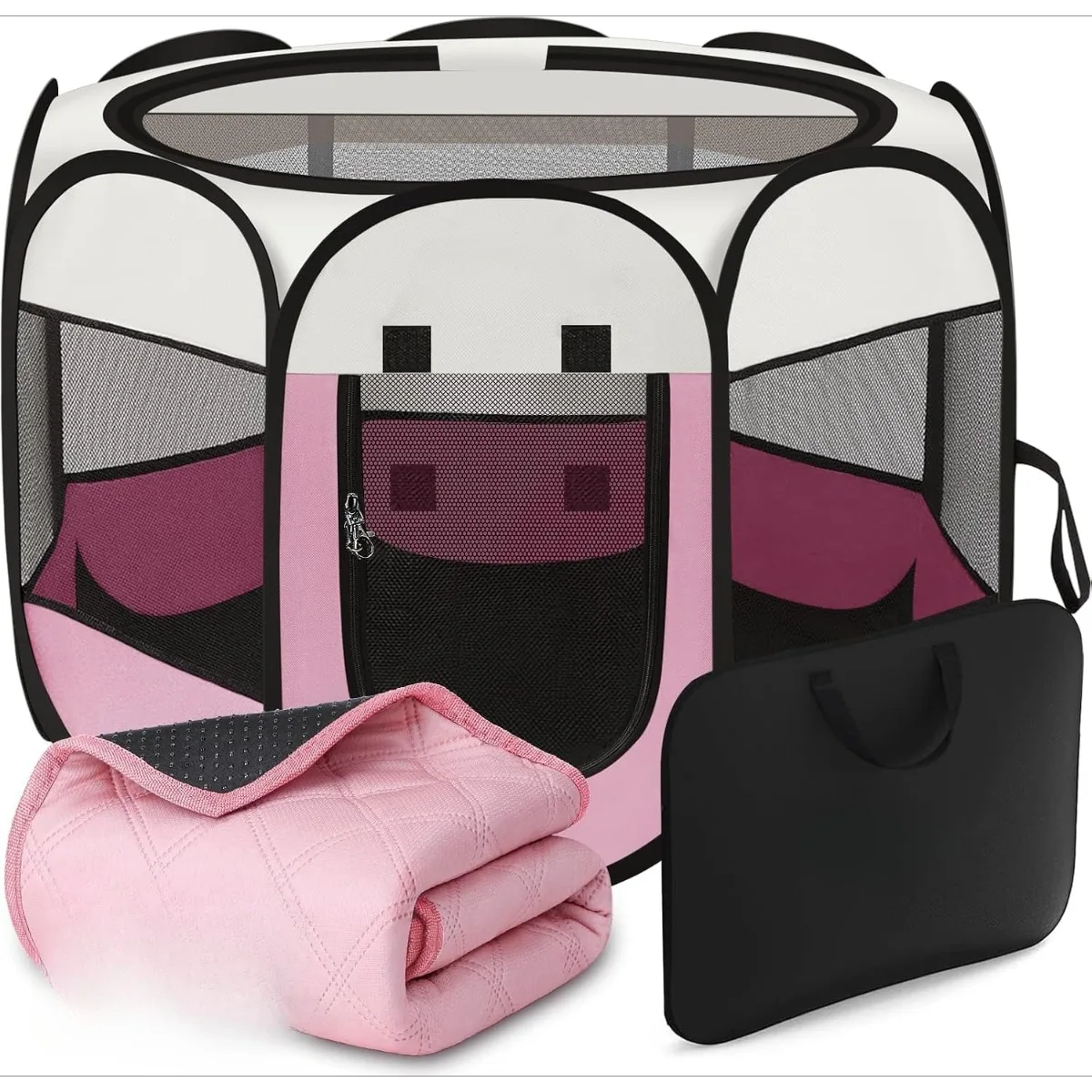 8-Panel Portable Pop Up Dog Playpen Waterproof Mesh Cat Delivery Room Anti-Escape Zippered Exercise Pen for Puppy Kittens