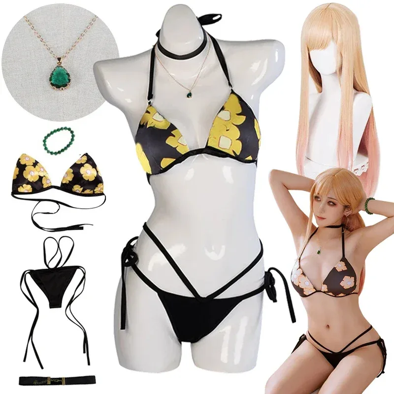 

Marine Kitagawa Cosplay Costume Wig Anime My Dress Up Darling Kitagawa Marine Swimwear Beach Bikini Cover Up Swimsuit for Women