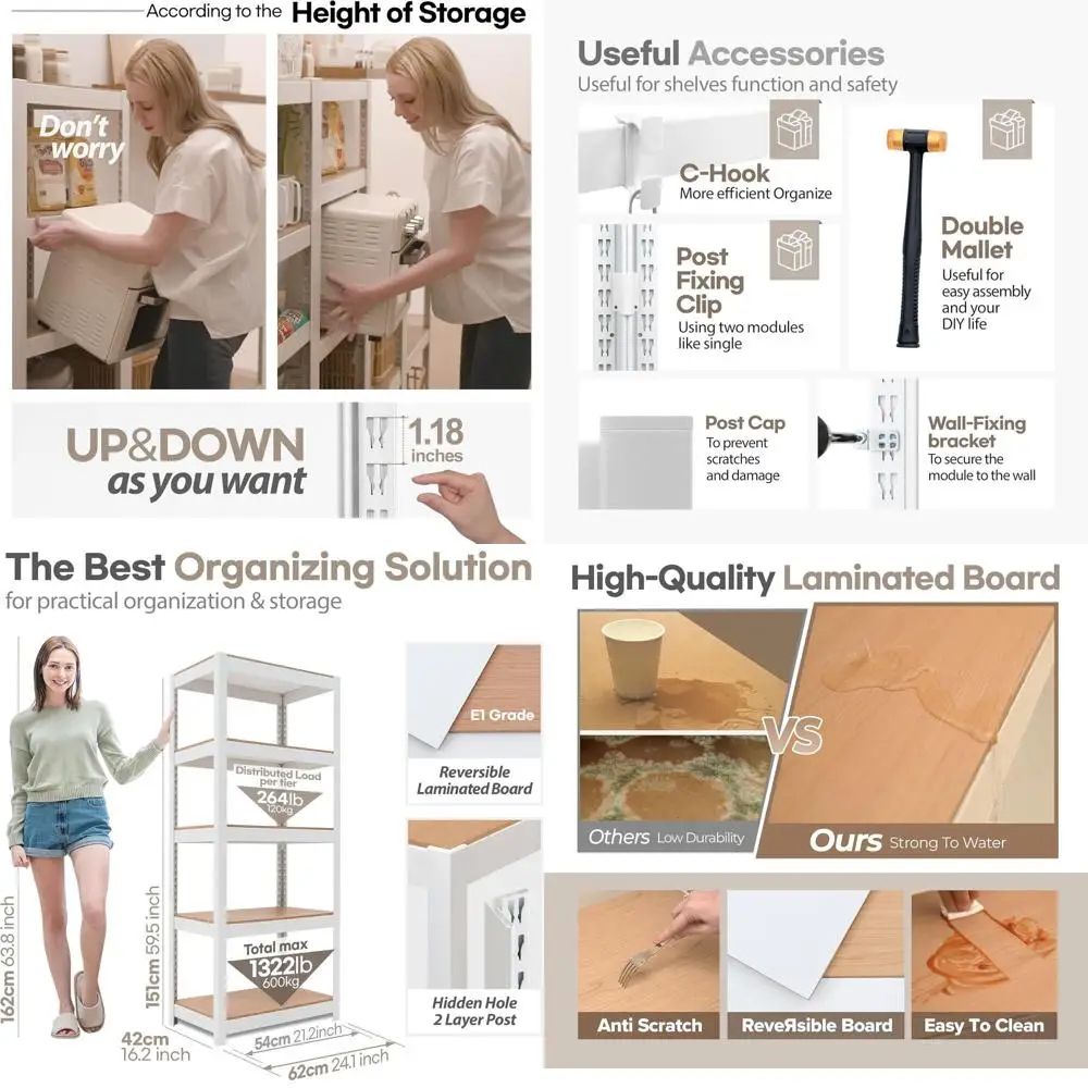 24.1 5-laags gelamineerd metalen rek - Verstelbare, robuuste opbergplanken voor keuken, garage, voorraadkast en kast (1 pak