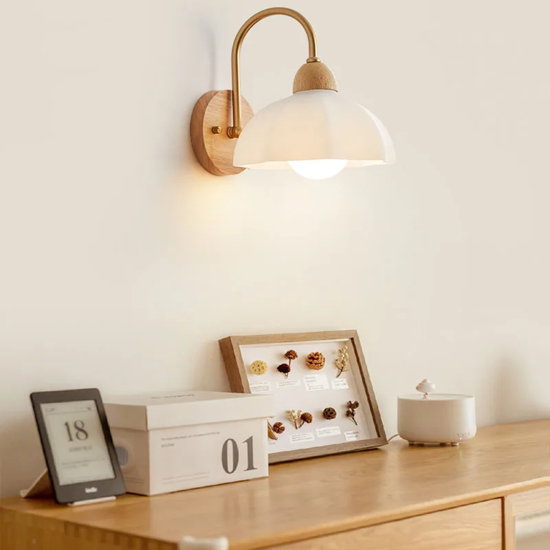 Retro Houten Wandlamp Nordic Japanse Led Muur Schans Voor Slaapkamer Naast Woonkamer Trap Vintage Koreaanse Huisdecoratie