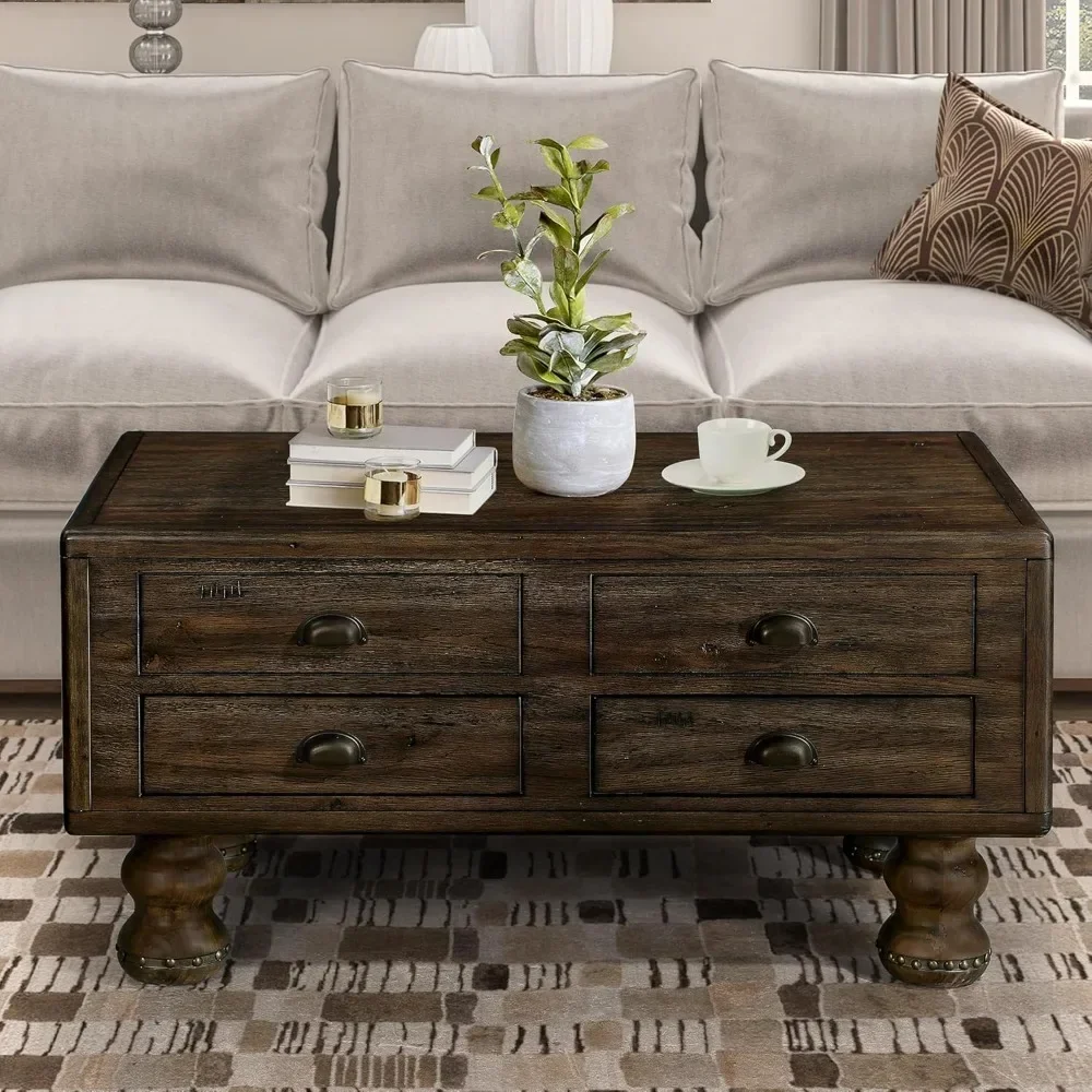 Coffee Table, 40-Inch Cocktail Tables Living Room Center Tables with 4 Storage Drawers, Coffee Table