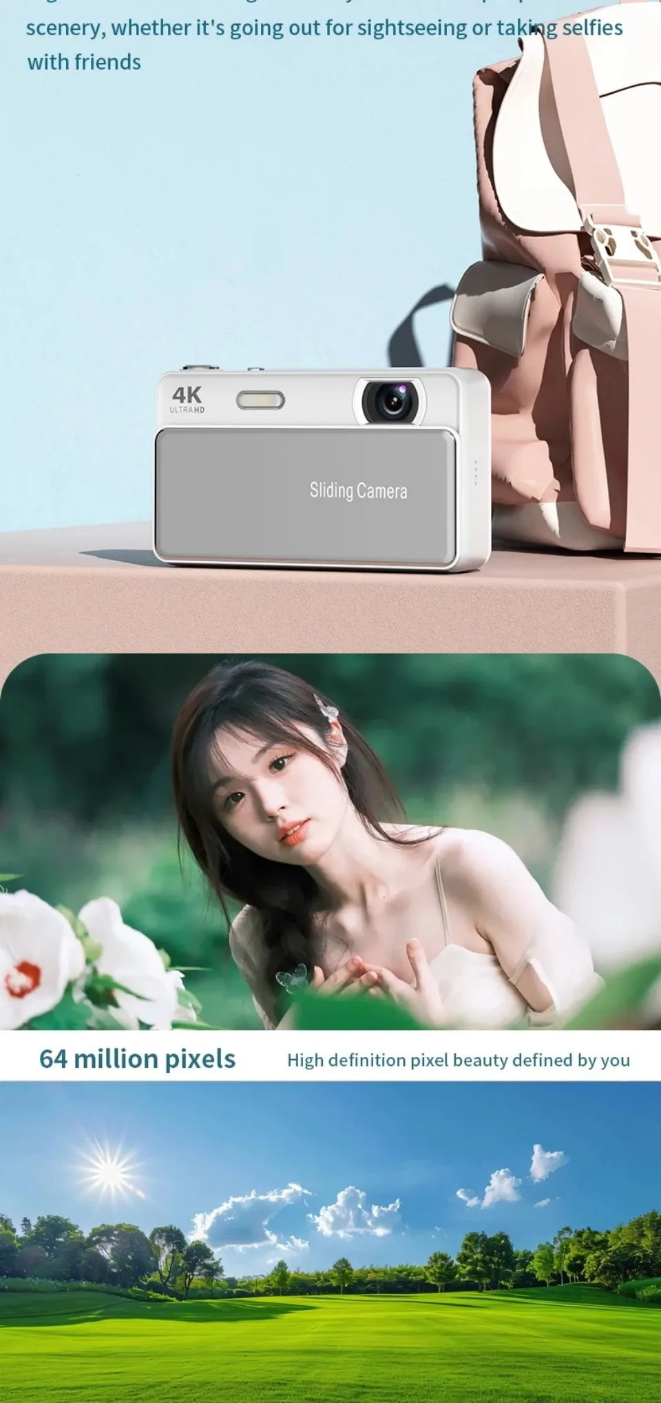 4K HD Sliding Digital Camera 64MP Retro CCD‑Style Mini Camera IPS Screen Multiple Shooting Modes Student Campus Photo Video Cam