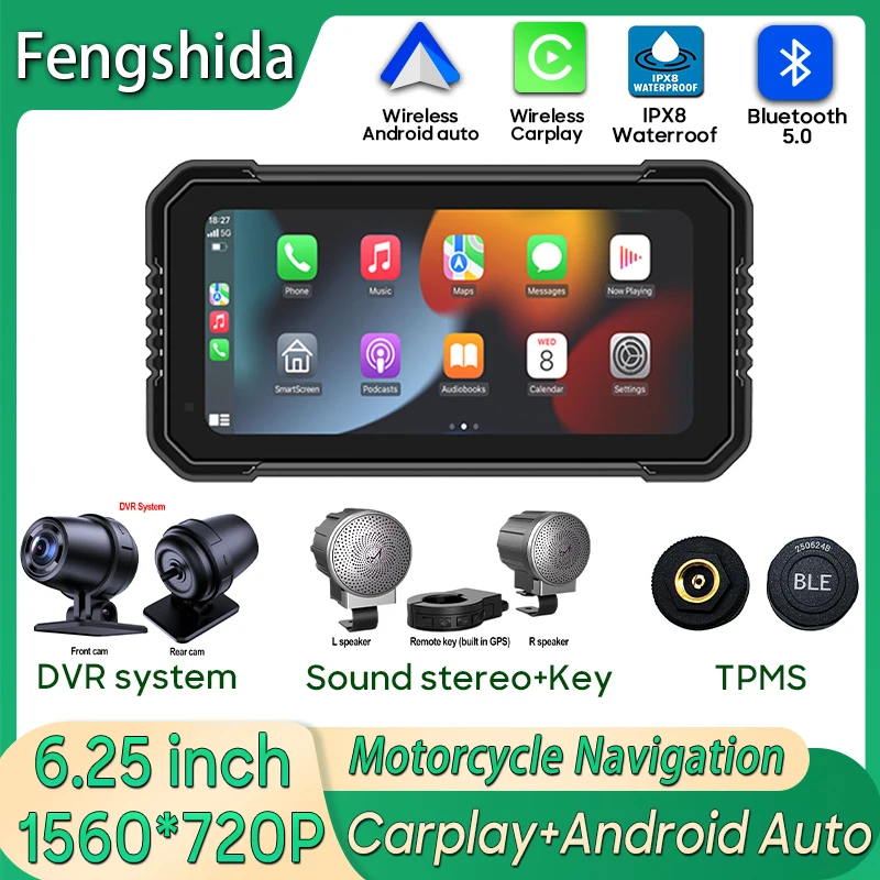 

Carplay Motorcycle GPS Navigation IPX8 Waterproof For Moto Multimedia Digital Dashboard Android Auto Display Screen Monitor Bike