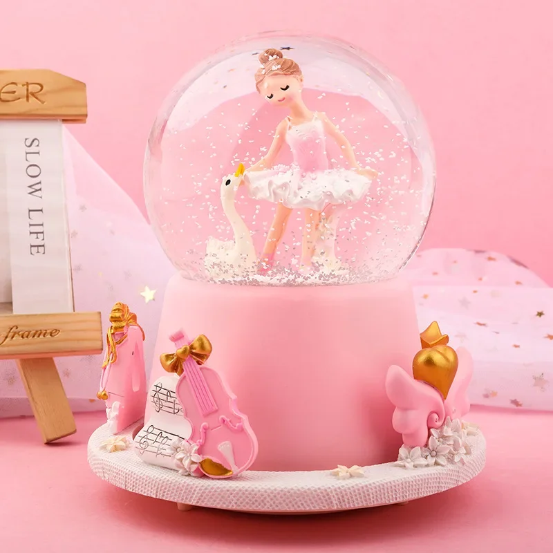 

수정구 Pink Ballet Girls Crystal Spheres Rotatable Automatic Snowfall Snow Globe with Music Birthday Gift Desktop Ornaments