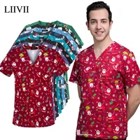 Uniforme de enfermera médica Unisex, Tops con estampado navideño, camiseta de Papá Noel para hombres y mujeres, blusa de Spa para clínica de Spa y Hospital