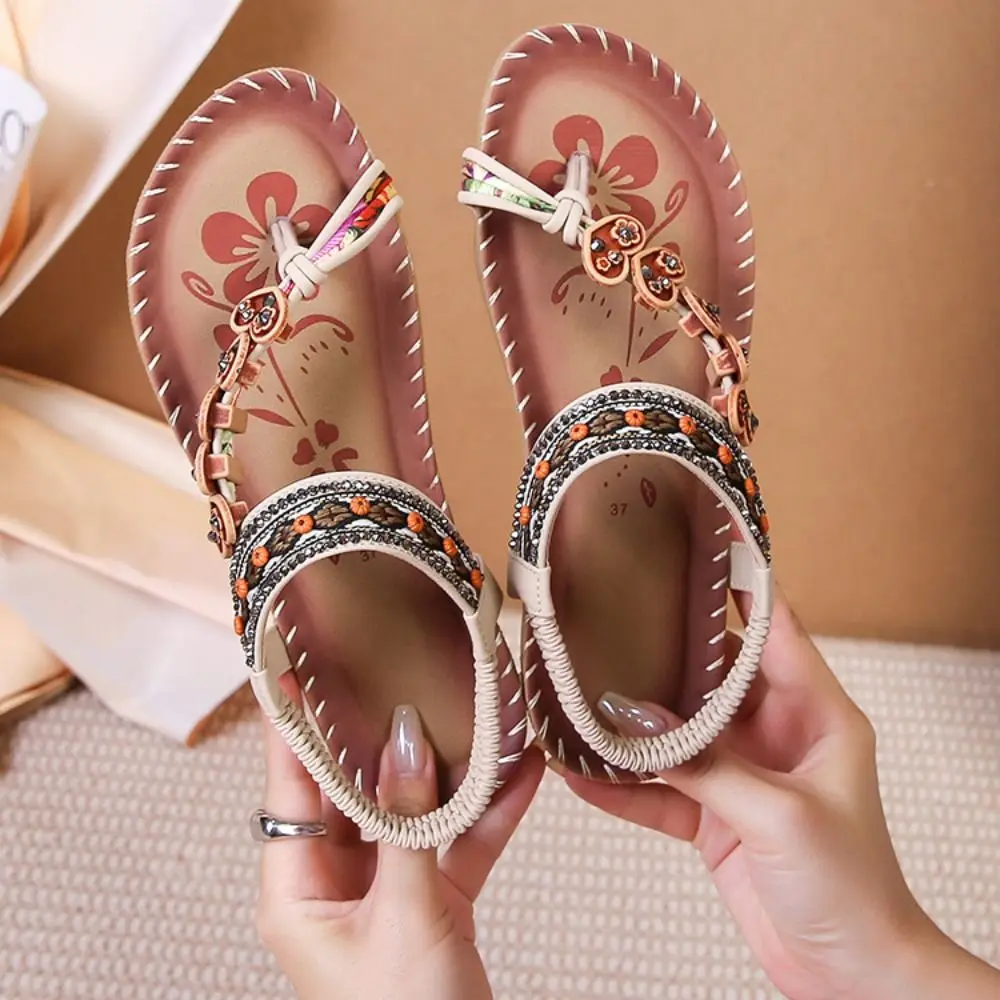 

Casual Crystal Bohemia Style Sandals Flower Heart Flat Sandals Women Shoes Beachwear Flip Flop Sandals Beach