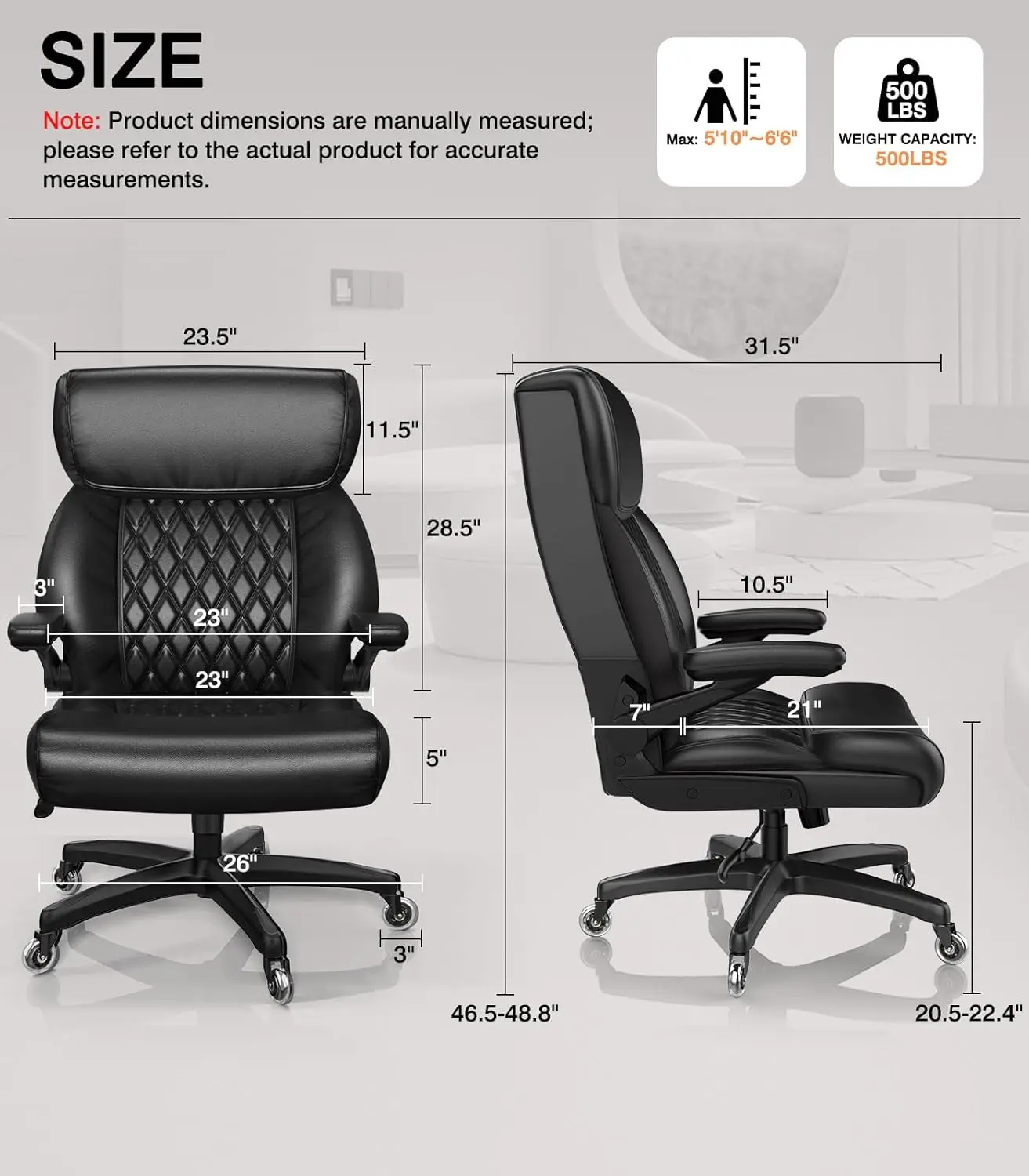 Silla de oficina grande y alta con respaldo alto, sillón ejecutivo con reposabrazos abatible, respaldo alto para ordenador, 500 libras de capacidad