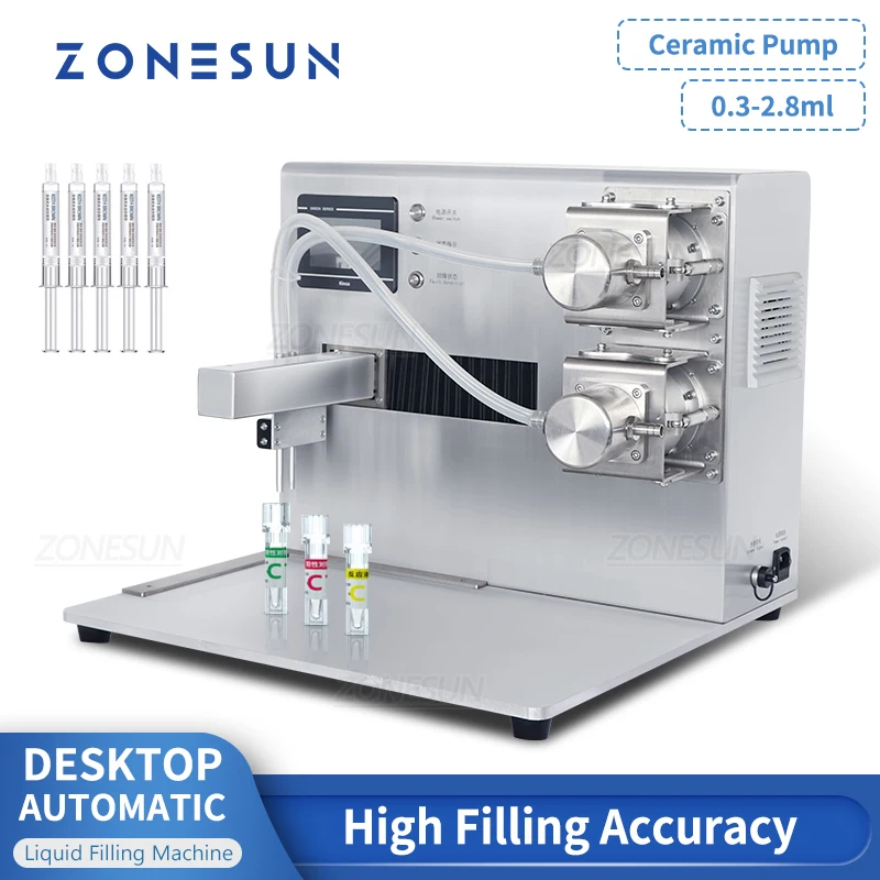 ZONESUN 0.3-2.8ml Automatic Ceramic Plunger Pump Liquid Small Reagent Vial Filling Machine