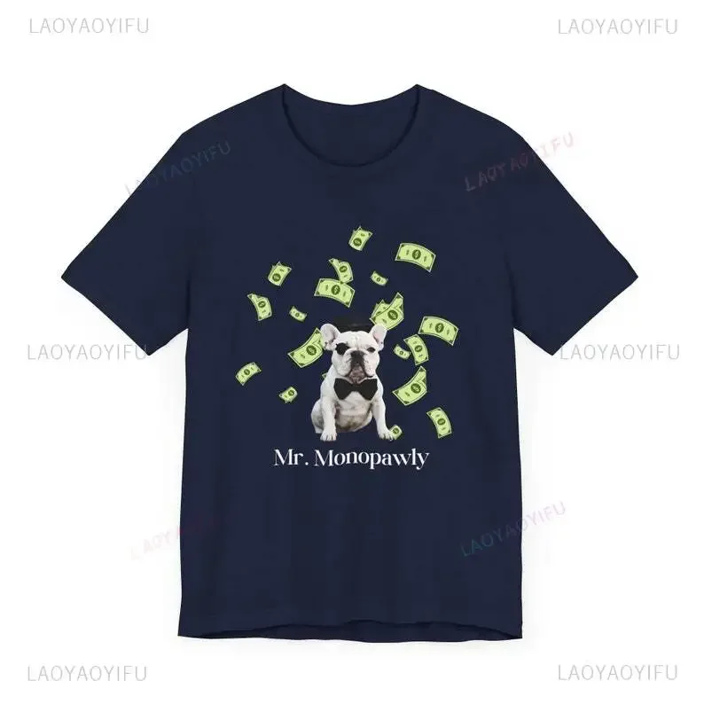 Mr. Monopawly-Camiseta con estampado de Bulldog Francés para mujer, camisa de dibujos animados para amantes de los perros, regalo de moda para hombre