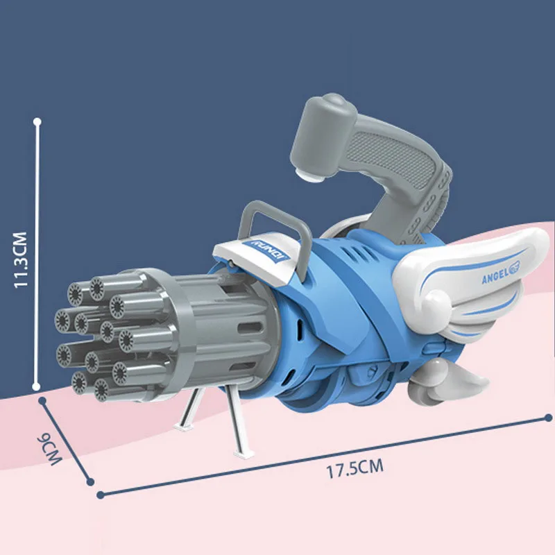 子供のための全自動照明付き電動バブルガン,泡機,屋外おもちゃ,エンジェルウィング,12穴