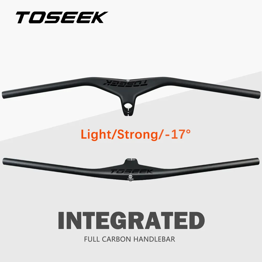 TOSEEK OFFICIAL Bicycle Integrated Handlebar MTB Carbon Handlebar -17degree Mountain Bike 28.6mm Stem Matte Black Accessories